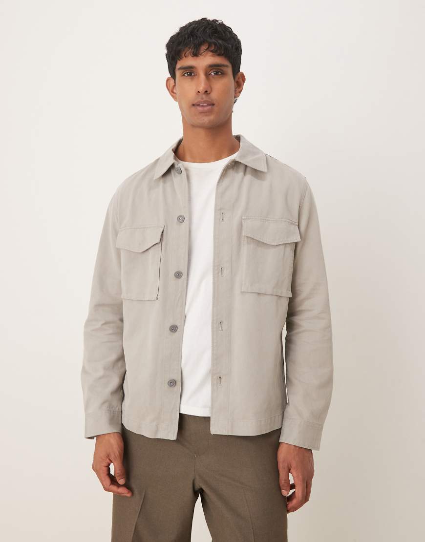 Mango - Hemdjacke aus Baumwolle in Hellgrau von Mango