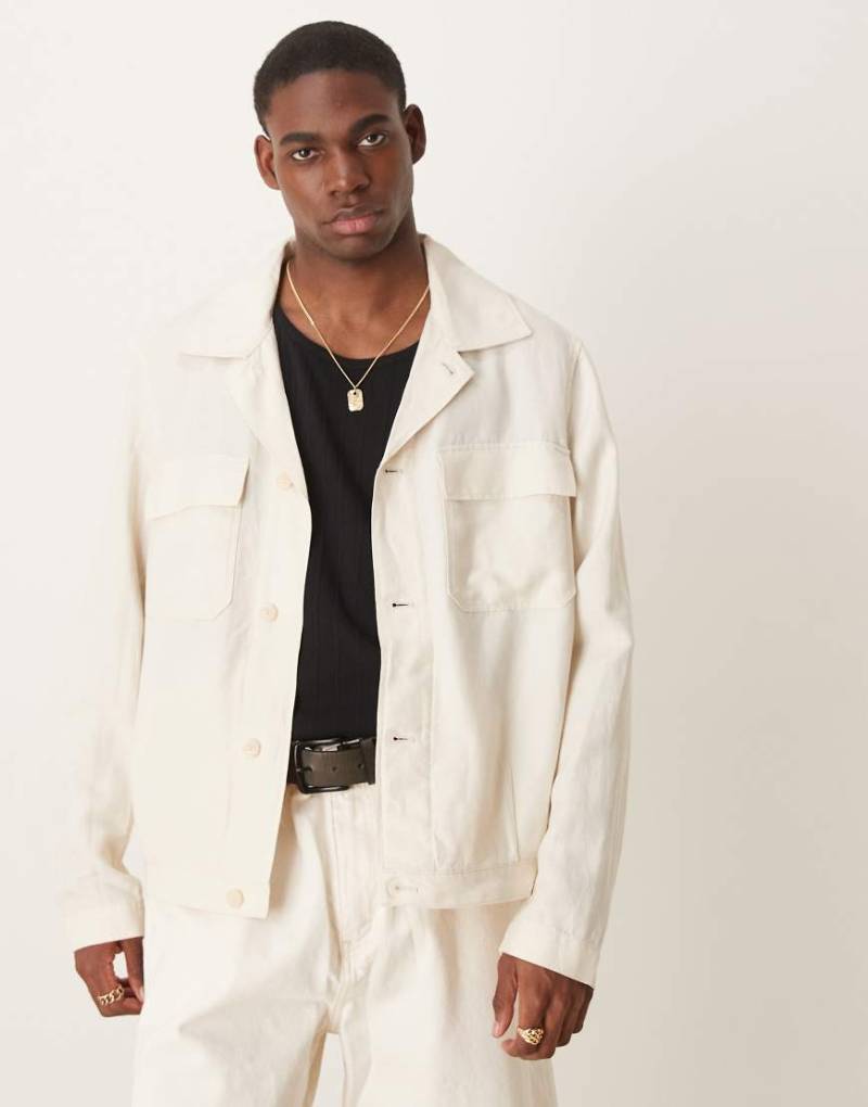 Mango - Hemdjacke aus Leinen-Mix in Ecru-Neutral von Mango