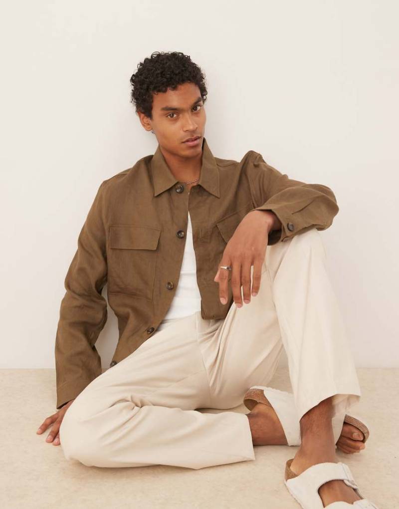 Mango - Hemdjacke aus Leinen in Braun von Mango