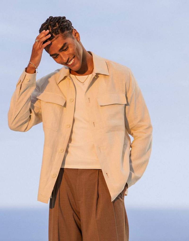 Mango - Hemdjacke aus Leinen in Hellbeige-Neutral von Mango