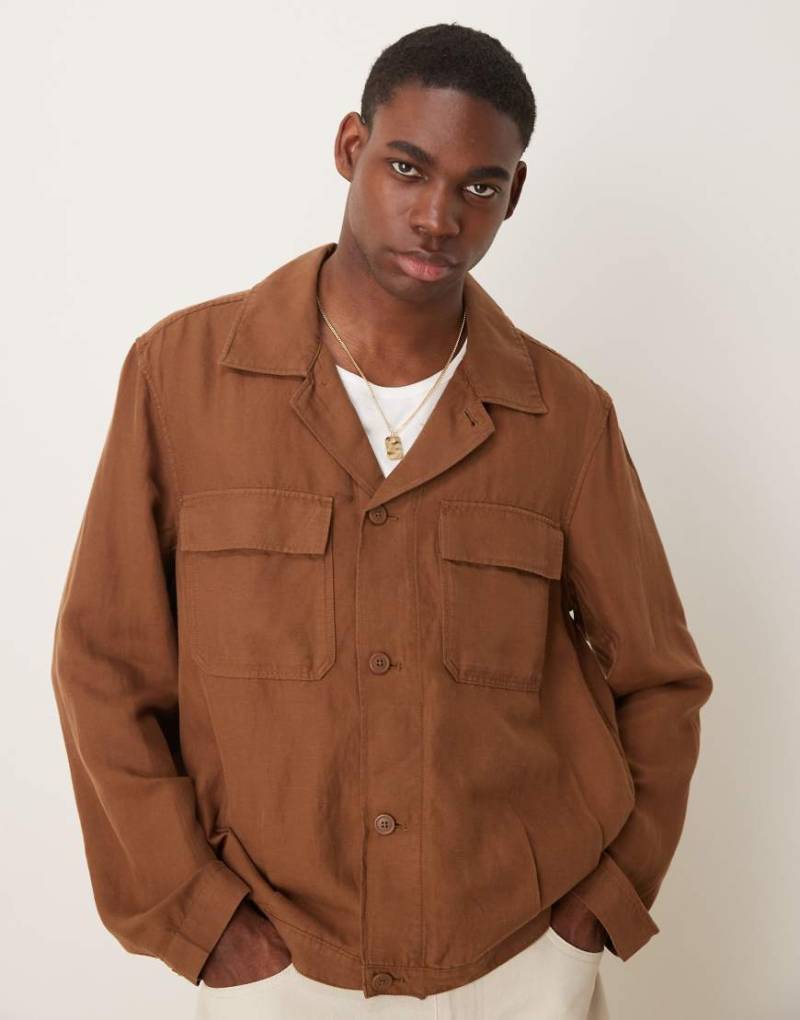 Mango - Hemdjacke aus Leinenmix in Braun von Mango