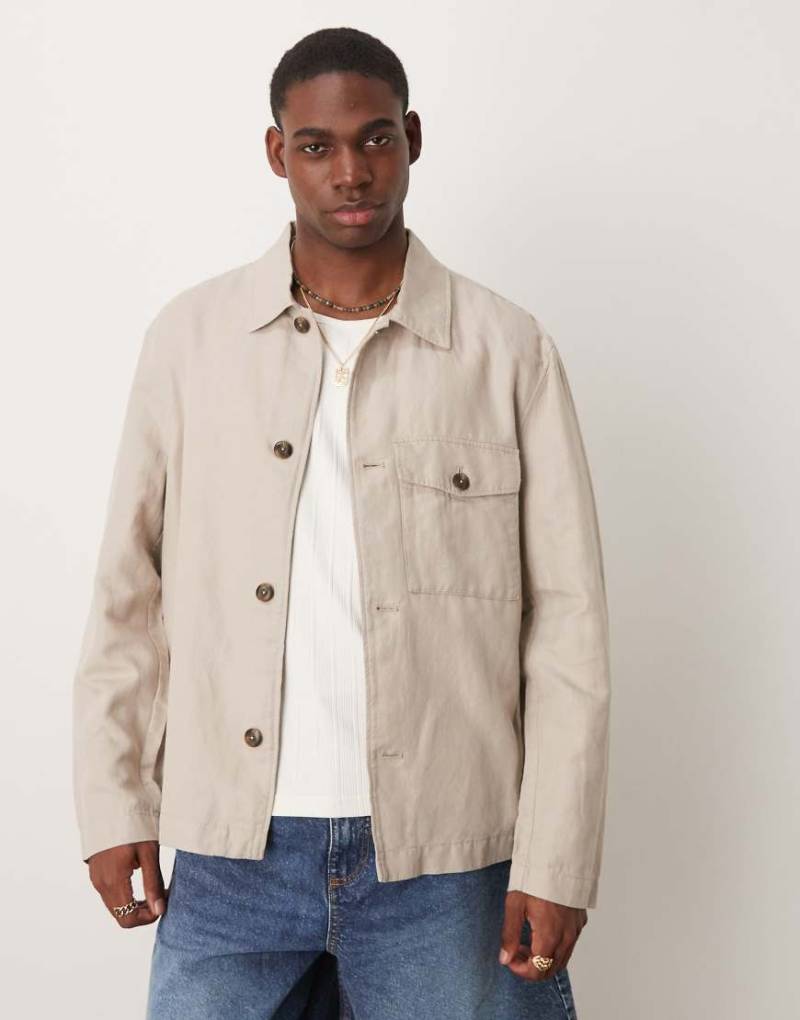 Mango - Hemdjacke aus Leinenmix in Steinbeige-Neutral von Mango