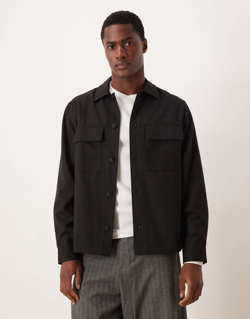 Mango - Hemdjacke aus Wollmix in Schwarz von Mango