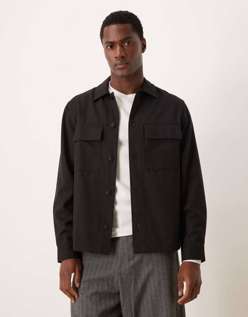 Mango - Hemdjacke aus Wollmix in Schwarz von Mango