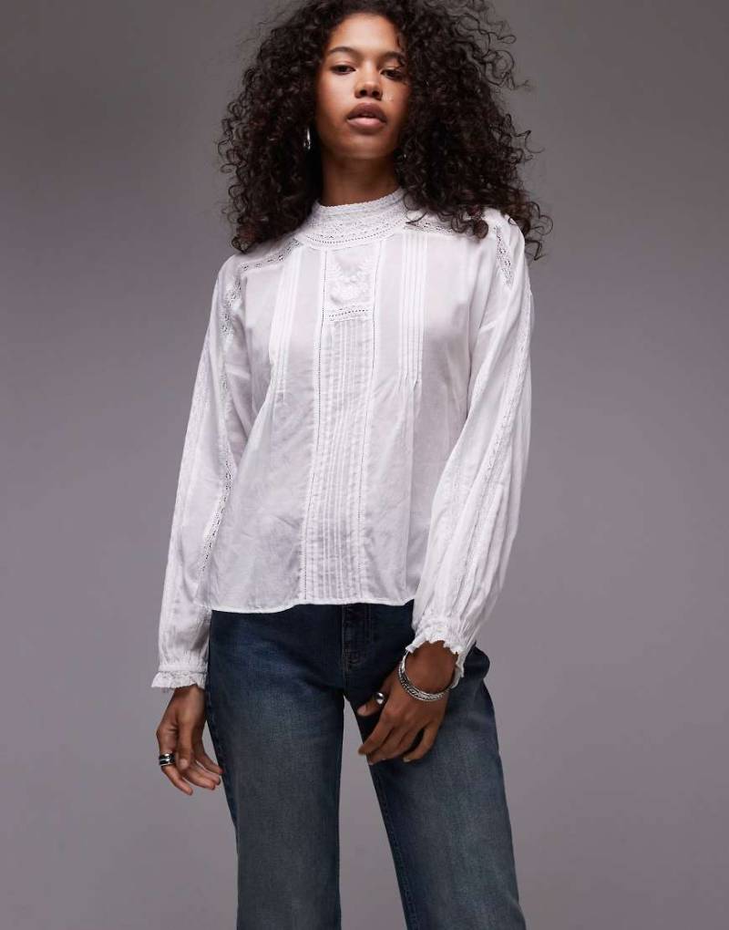 Mango - Hochgeschlossene, transparente Bluse in Weiß von Mango