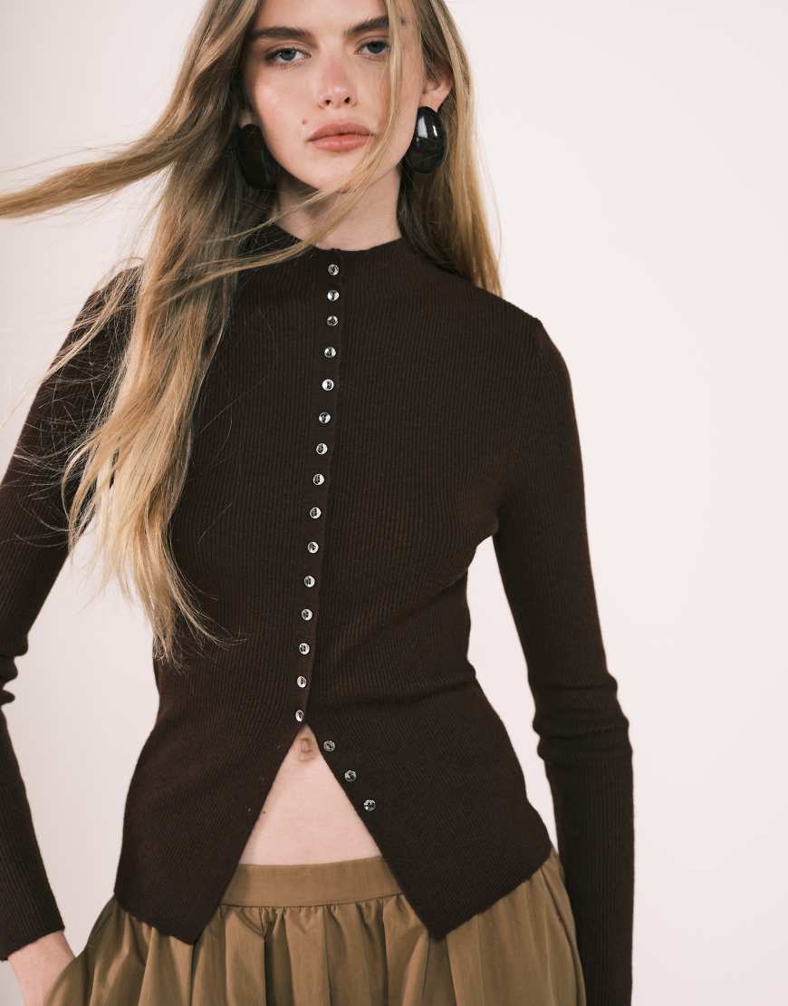 Mango - Hochgeschlossene Strickjacke in Braun-Brown von Mango
