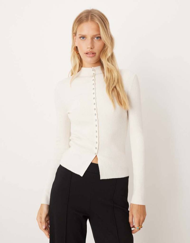 Mango - Hochgeschlossene Strickjacke in Weiß von Mango