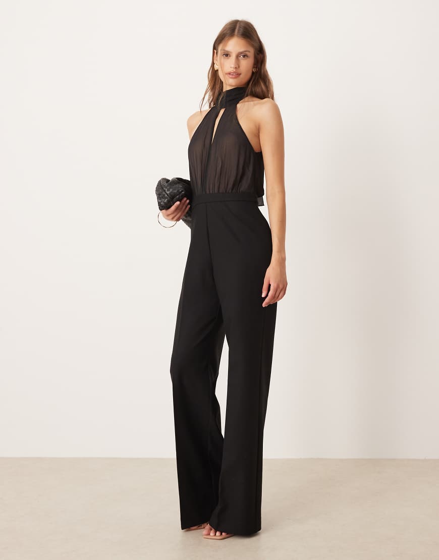 Mango - Hochgeschlossener Jumpsuit in Schwarz mit transparentem Detail von Mango