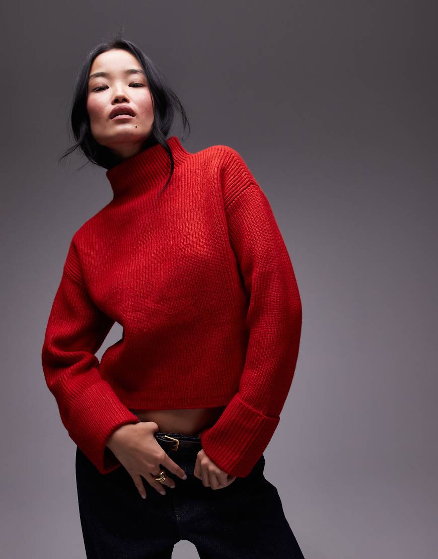 Mango - Hochgeschlossener Pullover aus Grobstrick in Rot von Mango