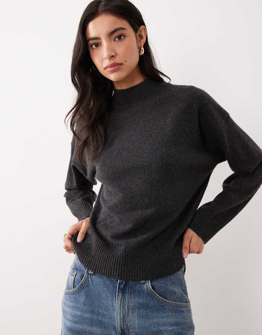 Mango - Hochgeschlossener Strickpullover in Anthrazit-Grau von Mango