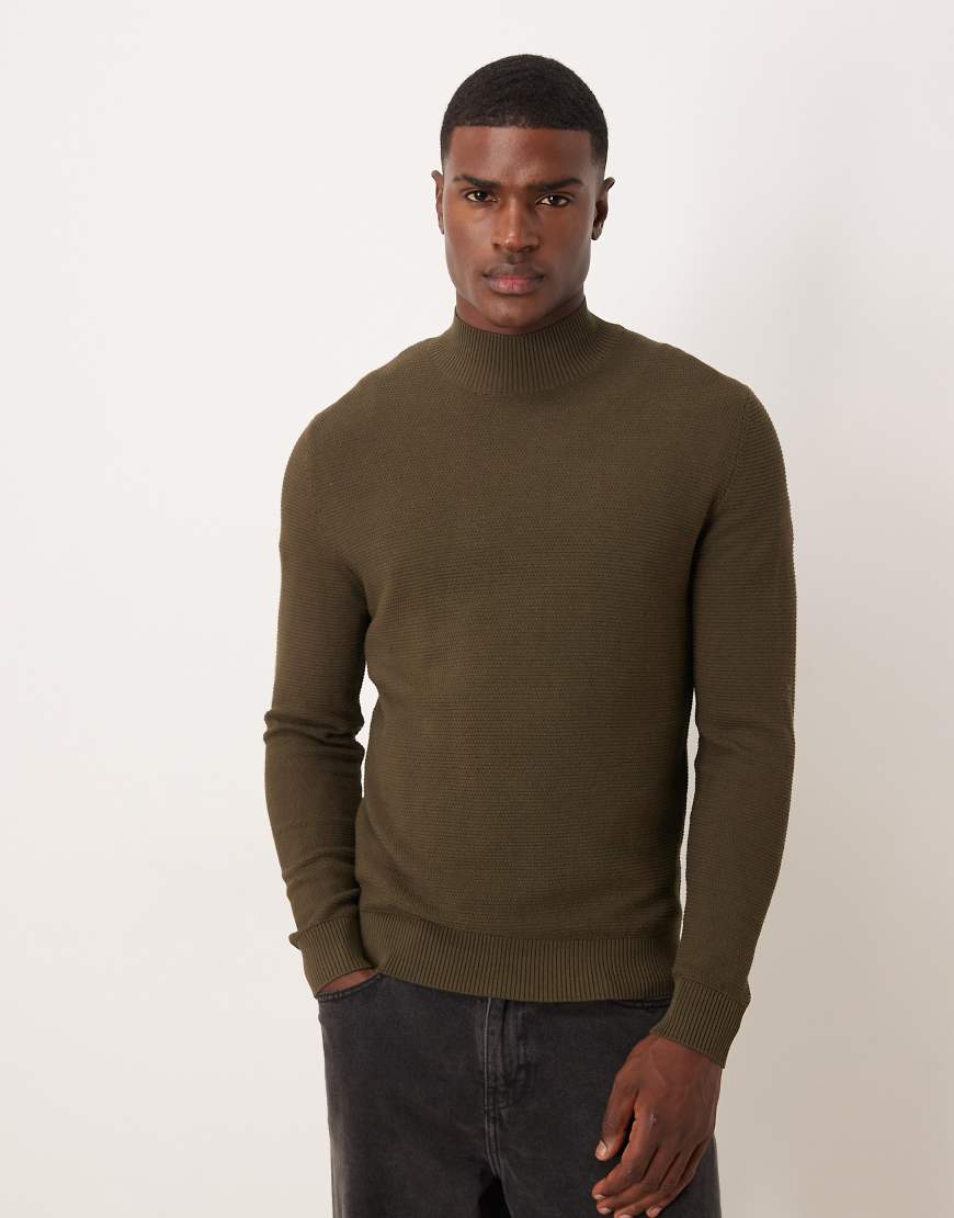 Mango - Hochgeschlossener Strickpullover in meliertem Grün von Mango