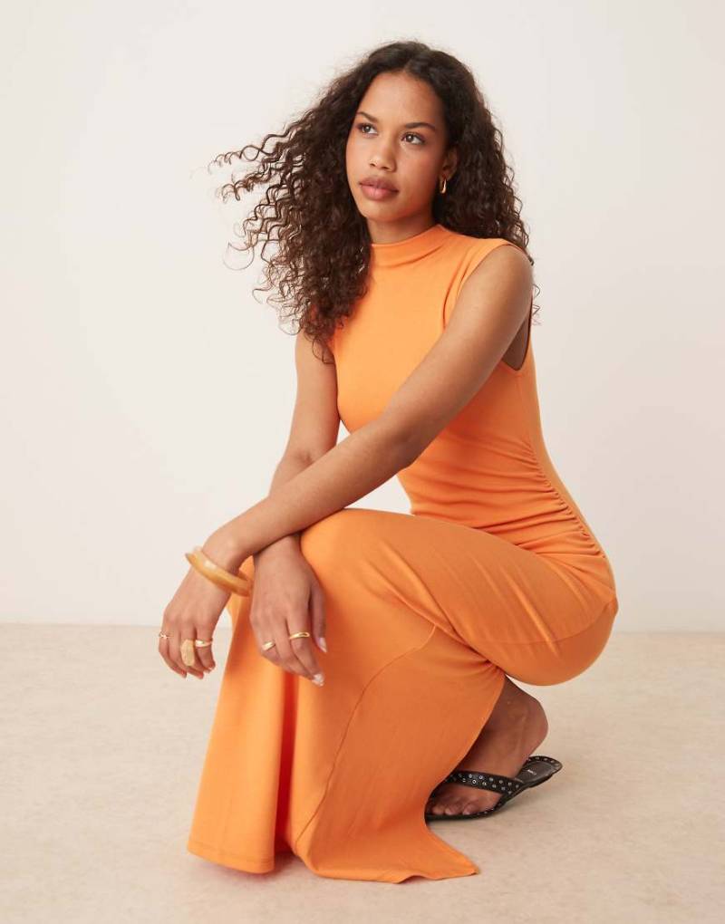 Mango - Hochgeschlossenes, schmales Maxikleid aus weichem Modal-Mix in Orange von Mango