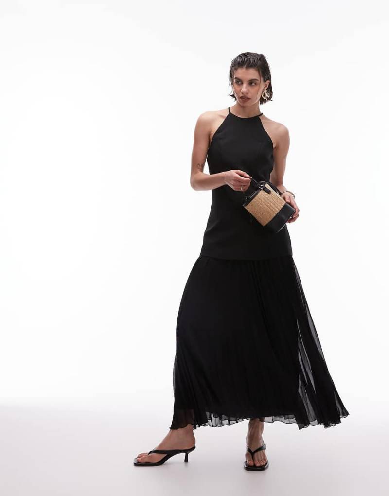 Mango - Hybrid-Maxikleid in Schwarz mit Plissee-Saum von Mango