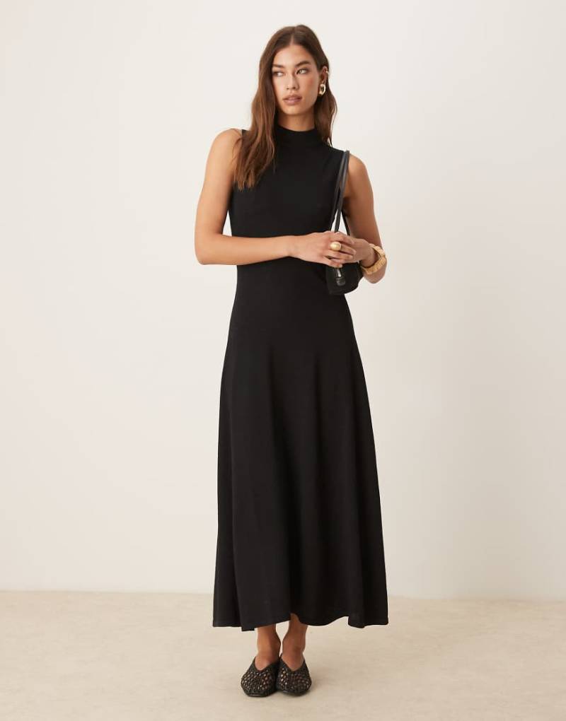 Mango - Hochgeschlossenes Midikleid aus kompaktem Strick in Schwarz mit plissiertem Saum von Mango