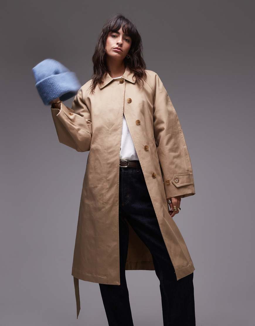 Mango - Hochwertiger, mittellanger Trenchcoat in Hellbraun mit Bindegürtel von Mango