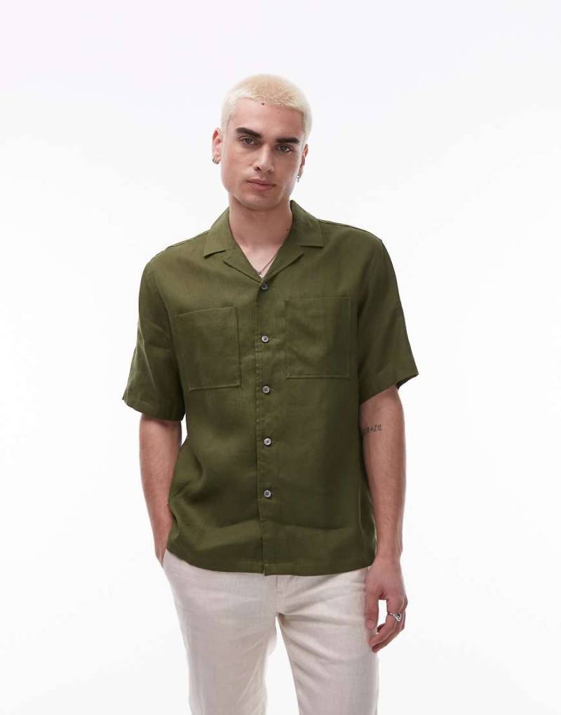 Mango - Hochwertiges, kurzärmliges Leinenhemd in Grün von Mango