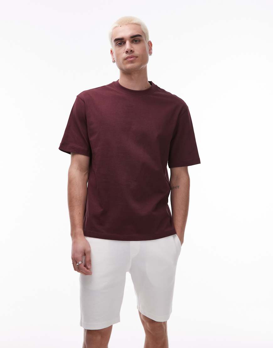 Mango - Hochwertiges Baumwoll-T-Shirt in Burgunderrot mit normalem Schnitt von Mango