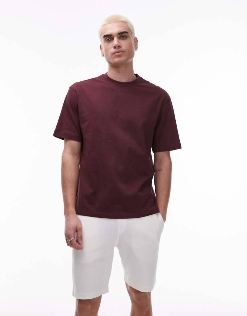 Mango - Hochwertiges Baumwoll-T-Shirt in Burgunderrot mit normalem Schnitt von Mango