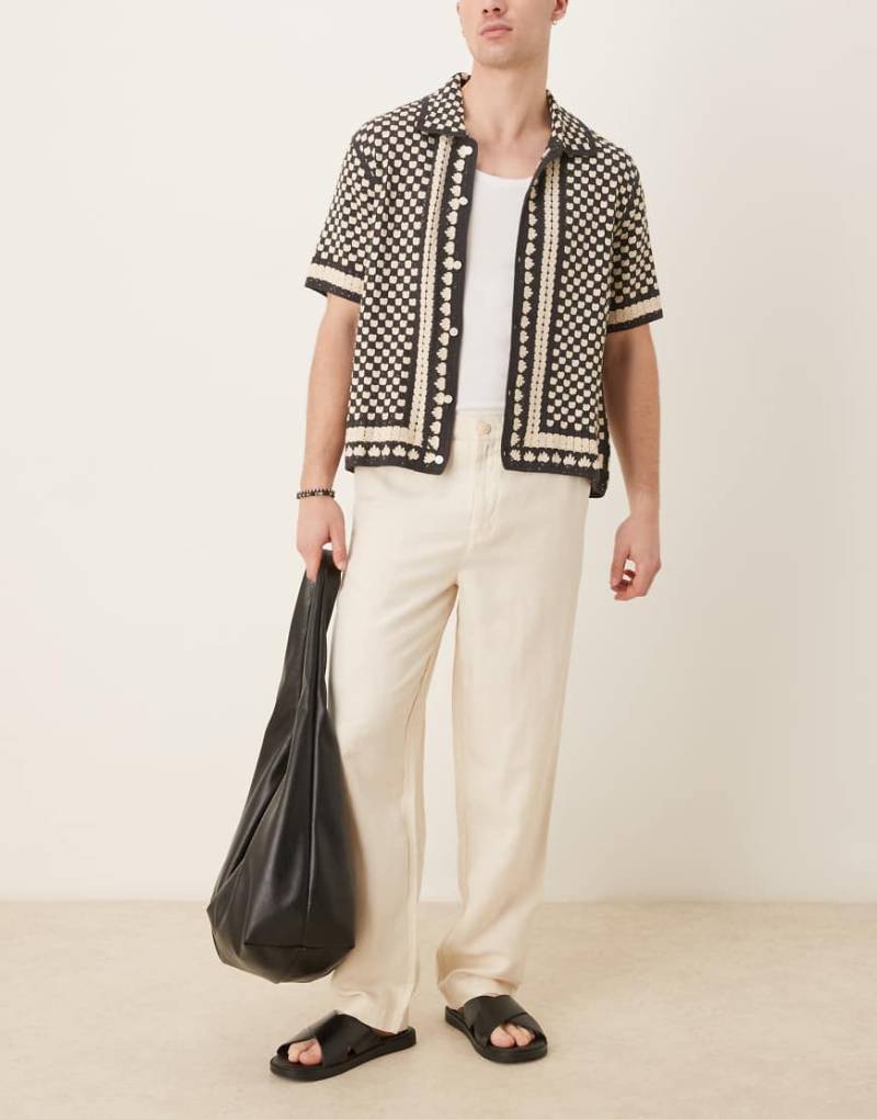 Mango - Hose aus Leinenmix in Beige mit elastischem Bund und geradem Schnitt-Neutral von Mango