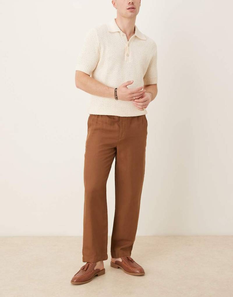 Mango - Hose aus Leinenmix in Braun mit elastischem Bund und geradem Schnitt von Mango