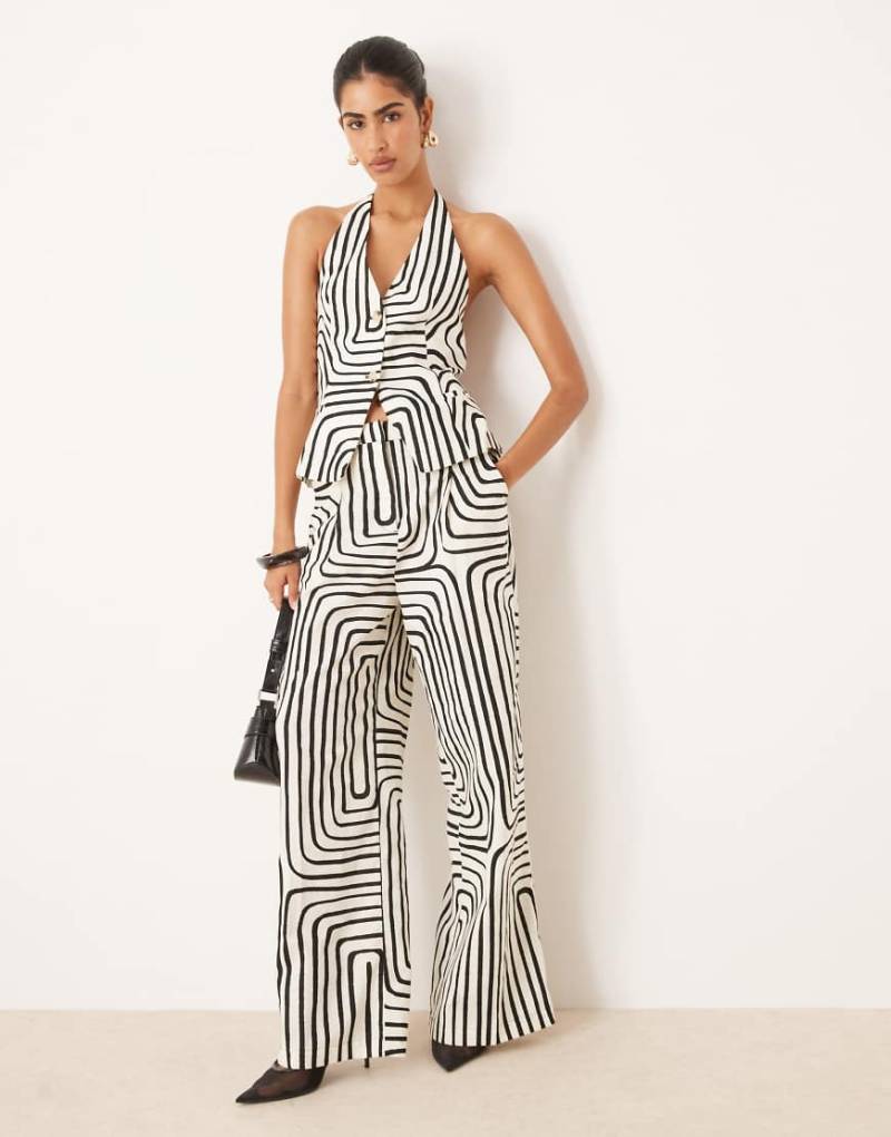 Mango - Hose aus Leinenmix in Weiß mit weitem Bein und Kritzel-Print, Kombiteil von Mango