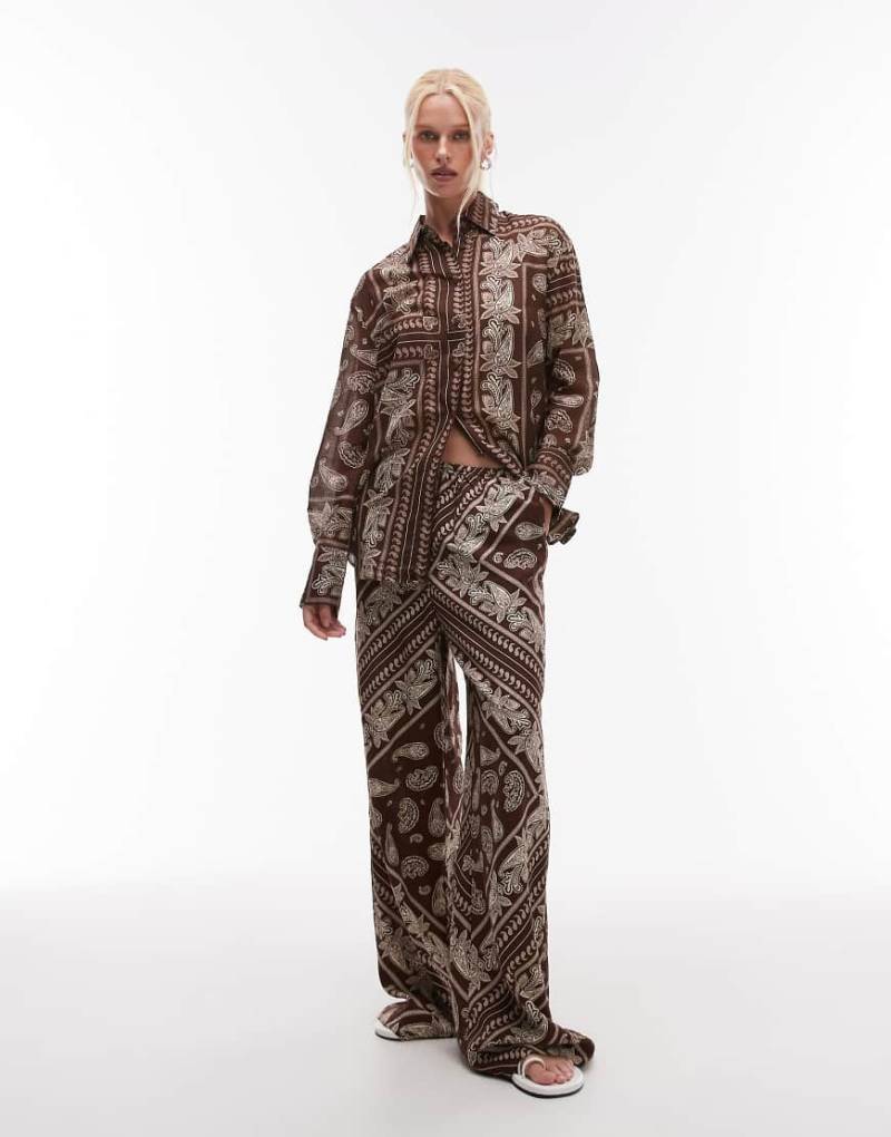 Mango - Hose in Braun mit Bandana-Muster und elastischem Bund, Kombiteil von Mango