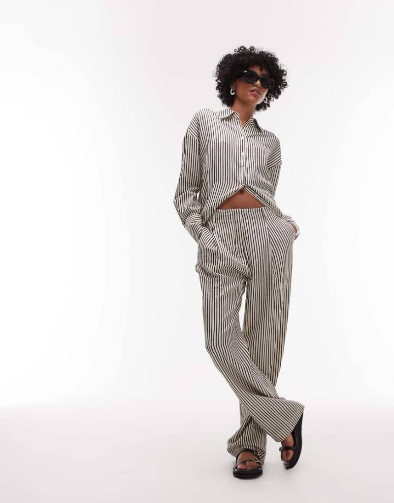 Mango - Hose in Schwarz und Weiß gestreift mit elastischem Bund und geradem Bein, Kombiteil von Mango