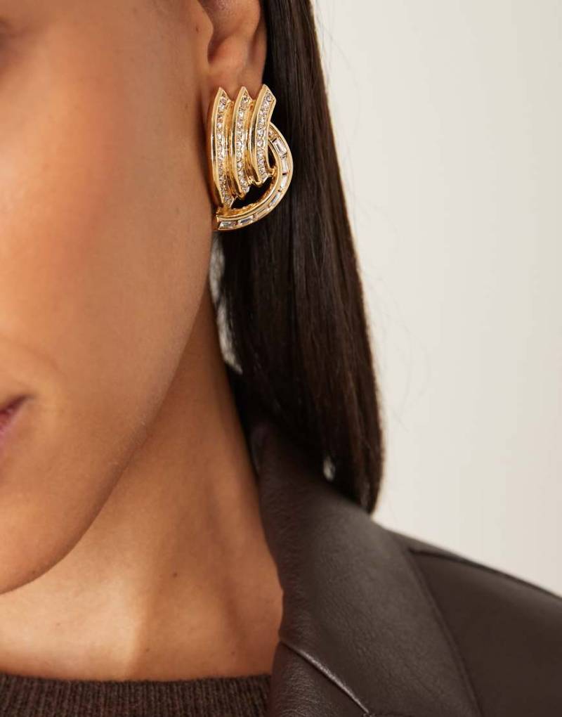 Mango - Ineinandergreifende Ohrstecker in Gold-Optik mit Strassbesatz-Goldfarben von Mango