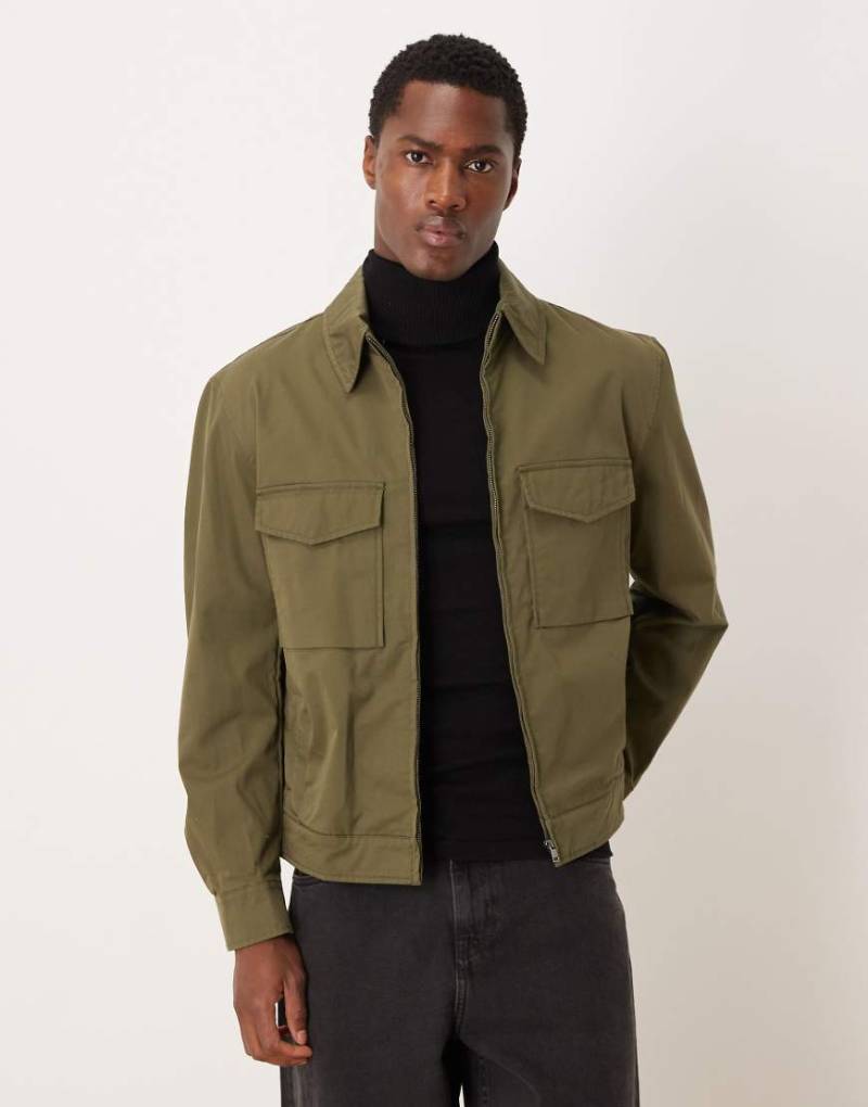 Mango - Jacke aus Baumwollmix in Lodengrün mit durchgehendem Reißverschluss von Mango