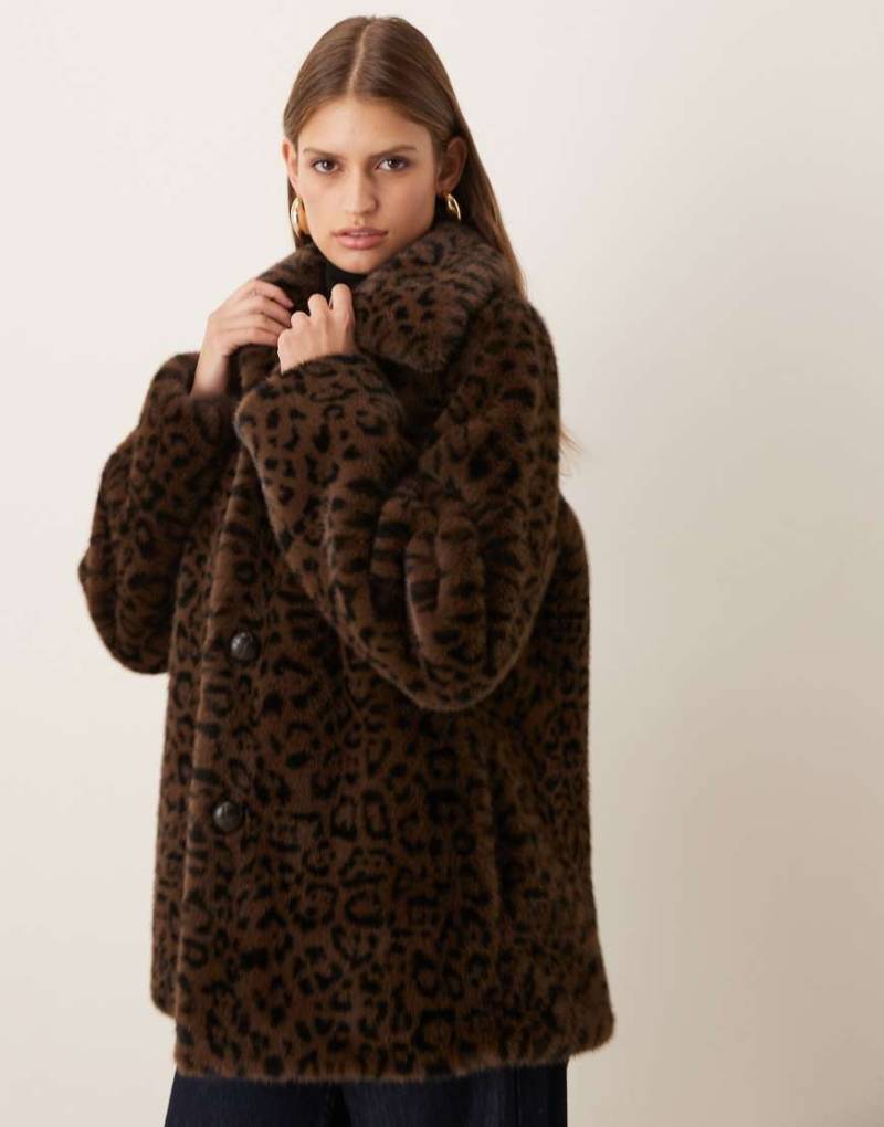 Mango - Jacke aus Kunstpelz in Dunkelbraun mit Leopardenprint-Brown von Mango