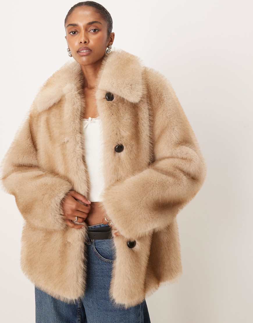 Mango - Jacke aus Kunstpelz in Hellbeige-Neutral von Mango