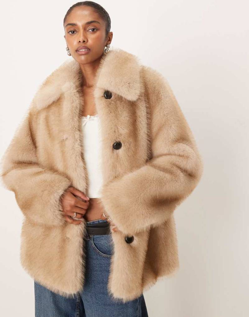 Mango - Jacke aus Kunstpelz in Hellbeige-Neutral von Mango