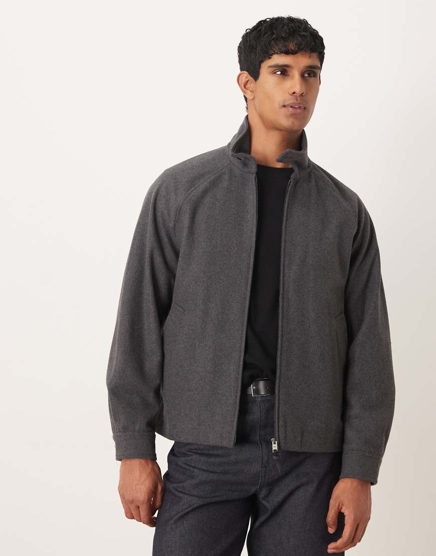 Mango - Jacke aus Wollmix in Dunkelgrau mit durchgehendem Reißverschluss von Mango