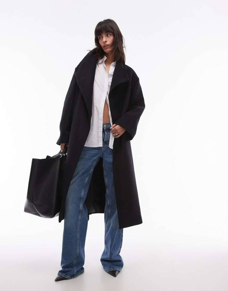 Mango - Jacke aus Wollmix in Schwarz mit gewickelter Taille von Mango