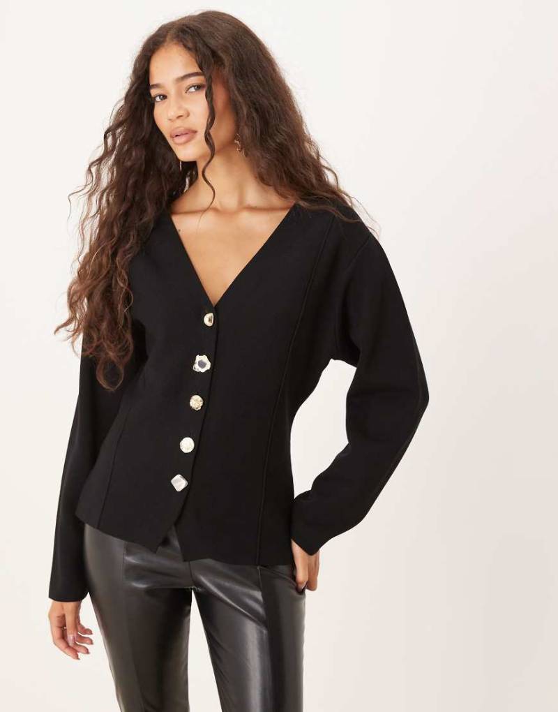 Mango - Jacke aus kompaktem Strick in Schwarz mit markanten Knöpfen von Mango