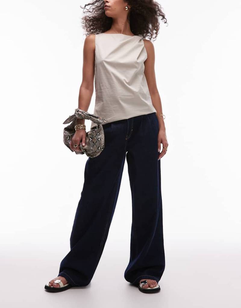 Mango - Esther - Jeans in Indigoblau mit Bundfalten und weitem Bein von Mango