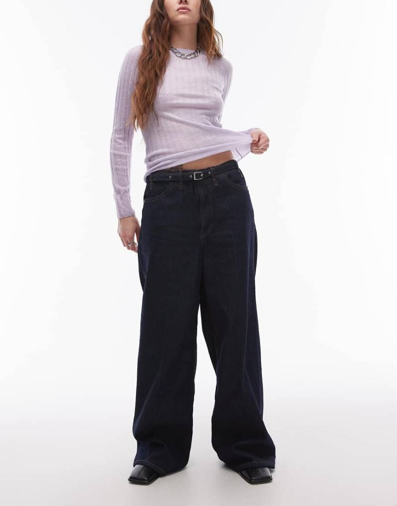 Mango - Jeans in Indigoblau mit Gürtel und weitem Bein von Mango