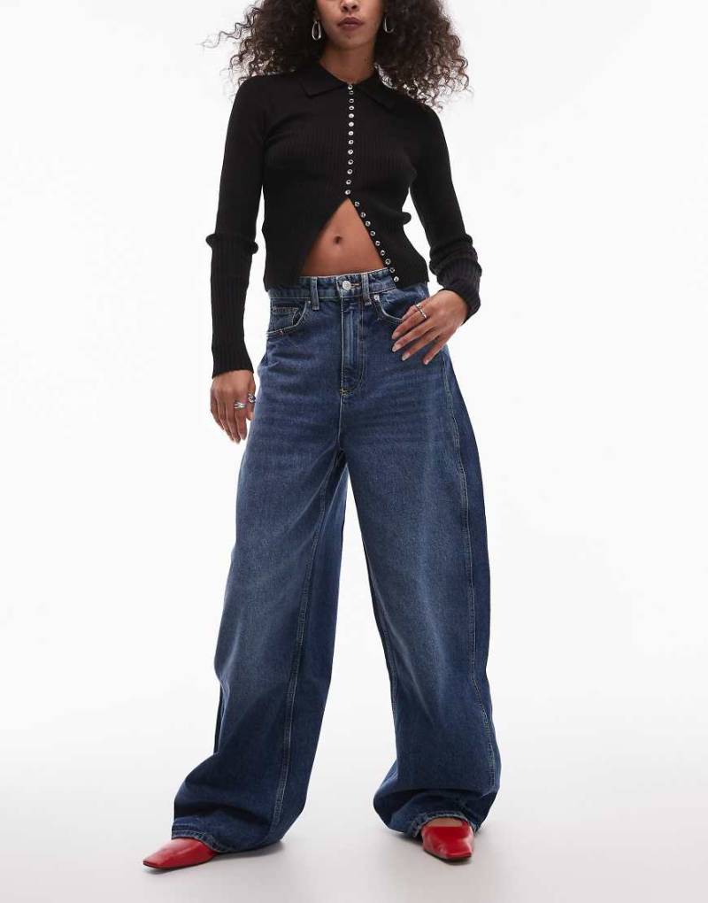 Mango - Jeans in Mittelblau mit weitem Bein und Nahtdetail von Mango