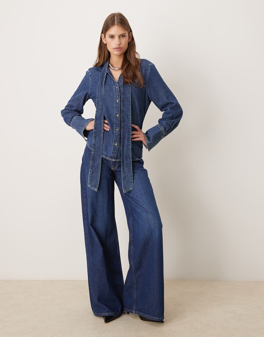 Mango - Jeanshemd aus 100% Baumwolle in Blau mit Schnürung am Ausschnitt von Mango