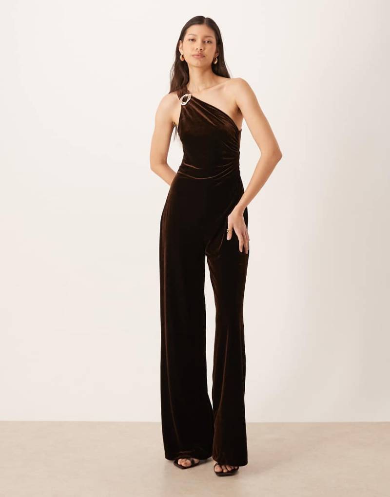 Mango - Jumpsuit aus Samt in Braun mit One-Shoulder-Träger-Brown von Mango