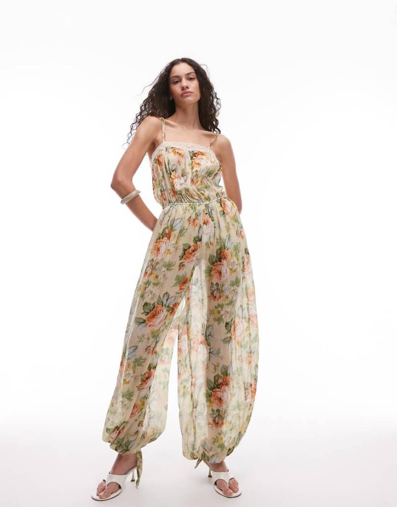 Mango - Jumpsuit in Blassgelb mit Blumenmuster und Blousonhose von Mango