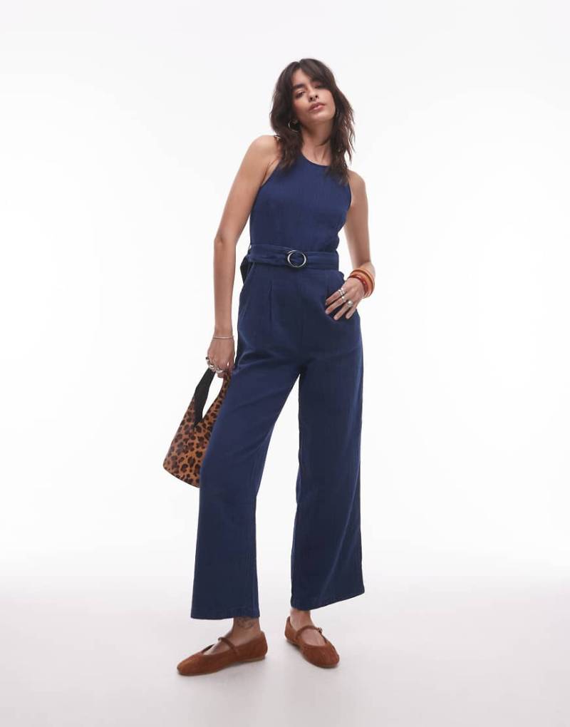 Mango - Jumpsuit in Indigoblau mit geradem Schnitt und Gürteldetail von Mango