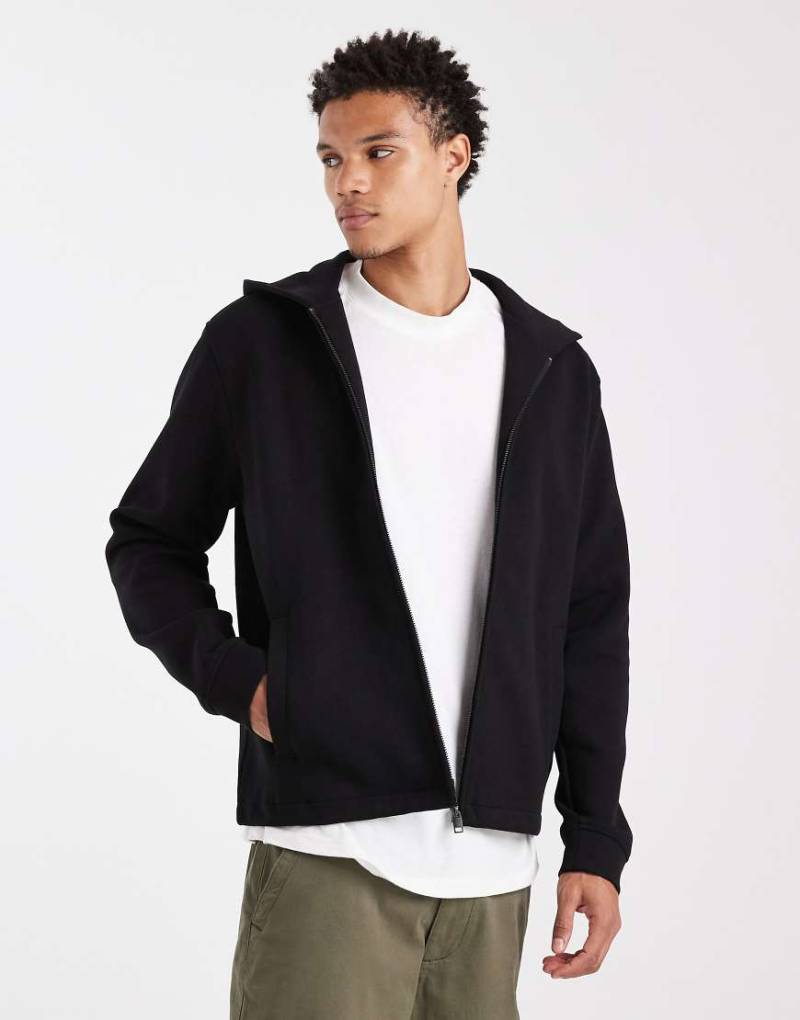 Mango - Kapuzenjacke aus Baumwoll-Mix in Schwarz mit durchgehendem Reißverschluss von Mango