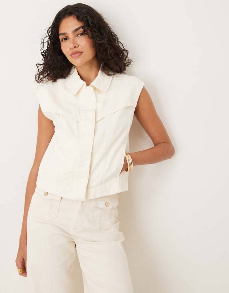 Mango - Kastige, ärmellose Western-West in Beige mit verdeckter Knopfleiste-Neutral von Mango