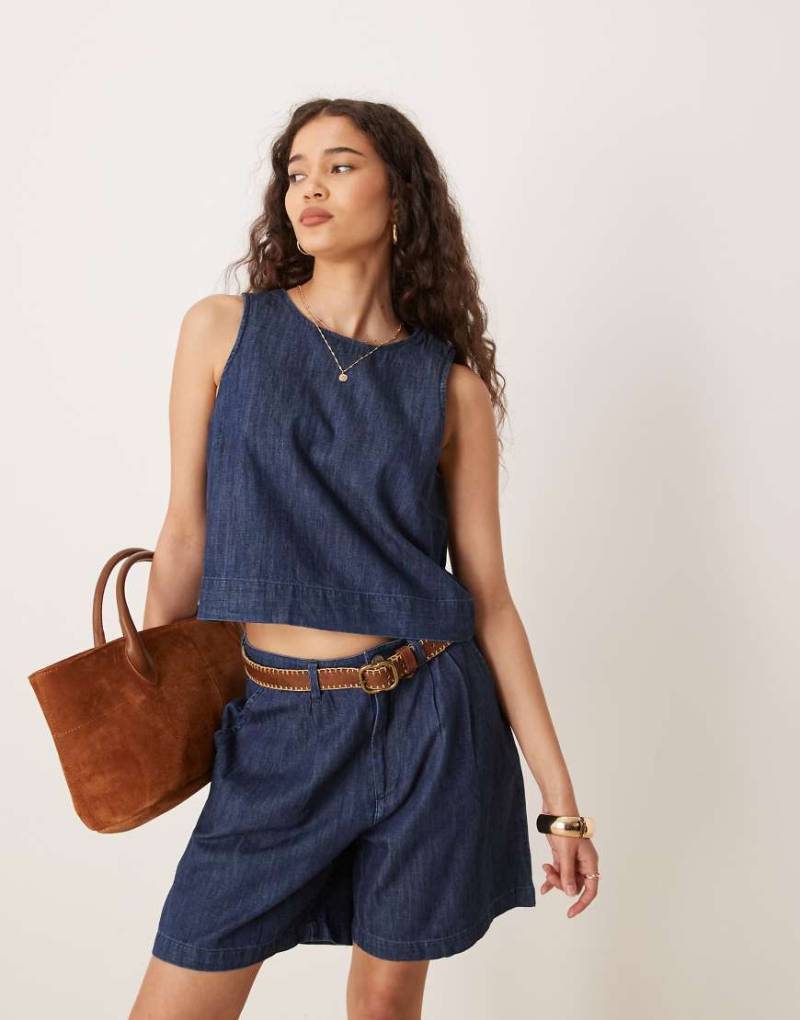 Mango - Kastiges Cropped-Oberteil aus weichem Denim in Indigoblau, Kombiteil von Mango