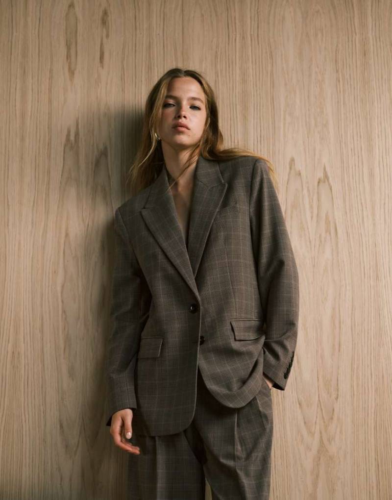 Mango - Katy - Eleganter Relaxed-Fit-Blazer in kariertem Braun, Kombiteil-Brown Mango - Katy - Eleganter Relaxed-Fit-Blazer in kariertem Braun, Kombiteil-Brown von Mango