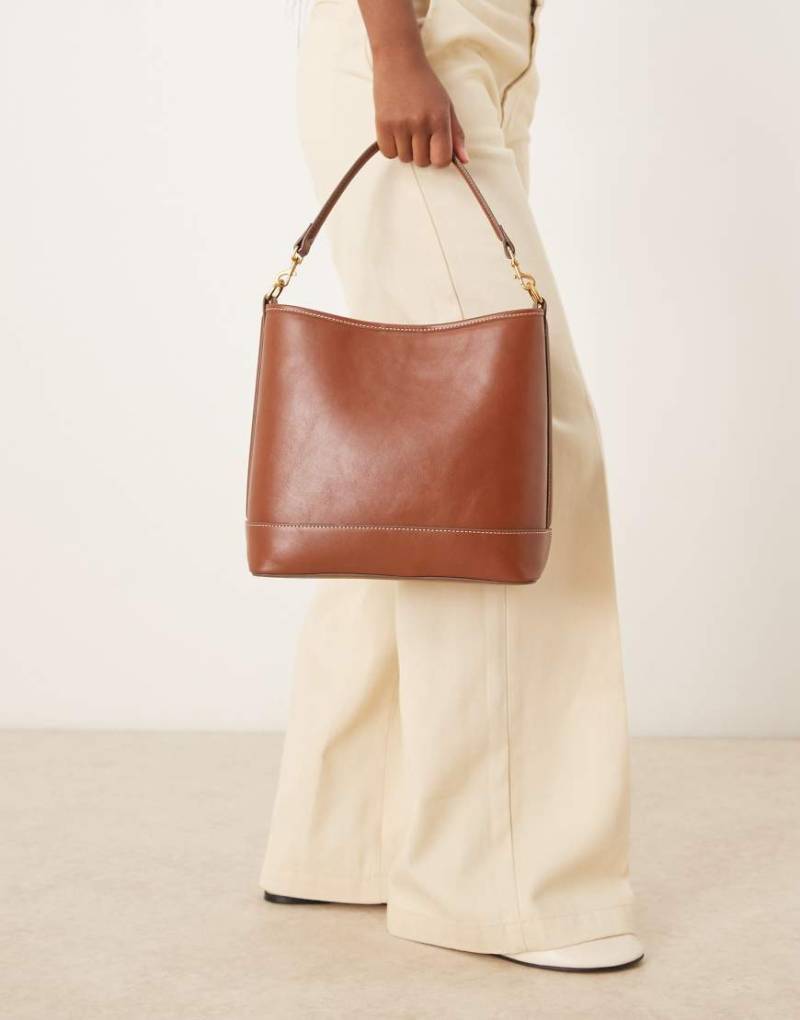 Mango - Klassische, quadratische Schultertasche in Braun mit goldfarbenen Akzenten-Brown von Mango
