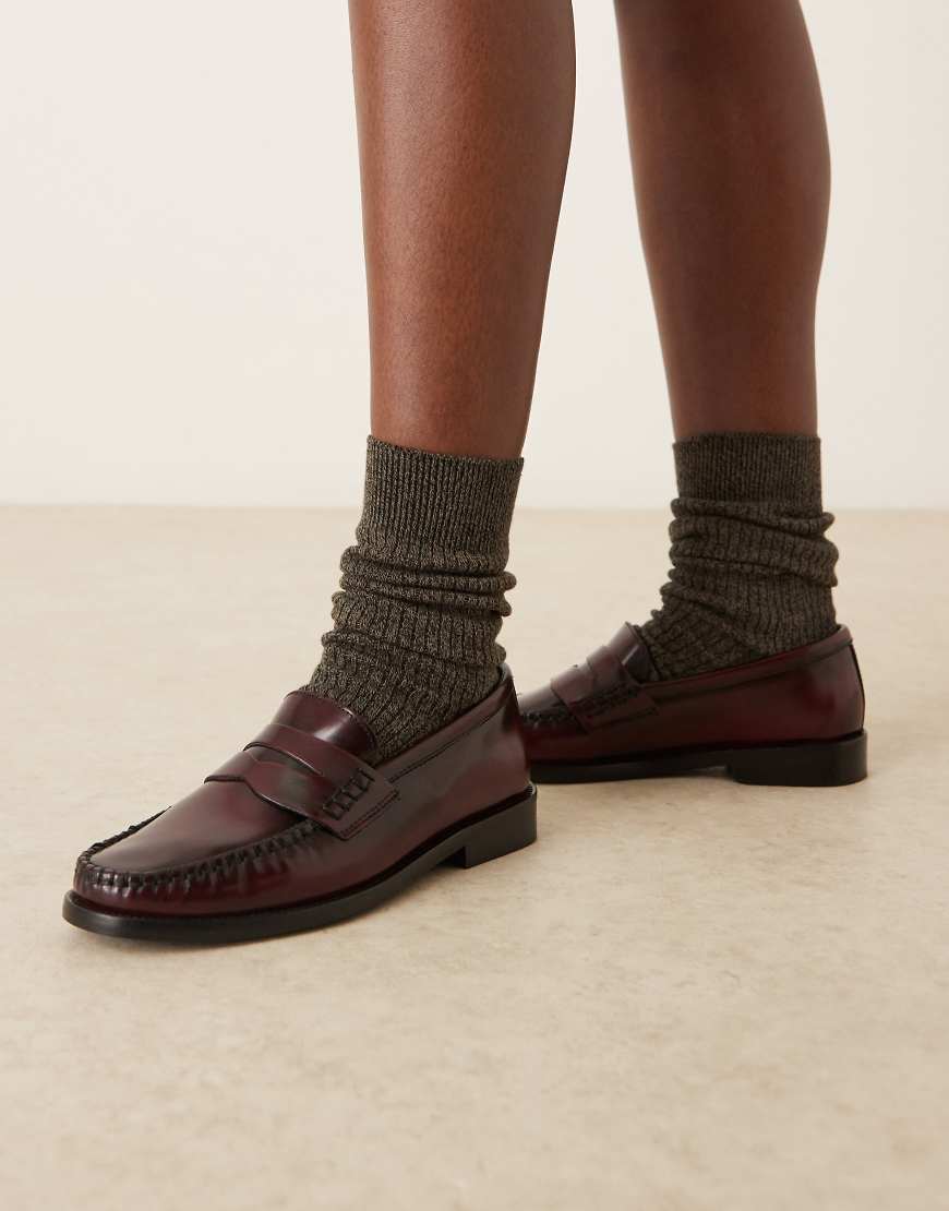 Mango - Klassische Loafer aus 100% Leder in Kirschrot mit Vintage-Optik von Mango