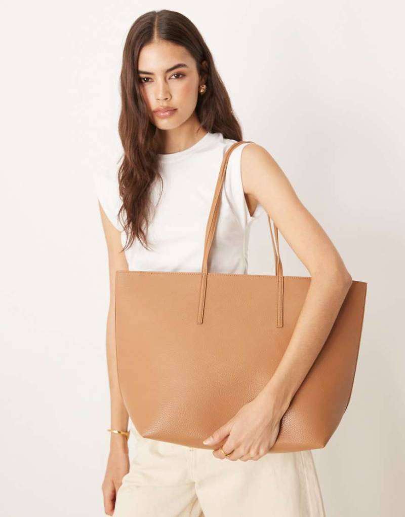 Mango - Klassische Tragetasche aus Leder in Karamellbeige-Braun von Mango