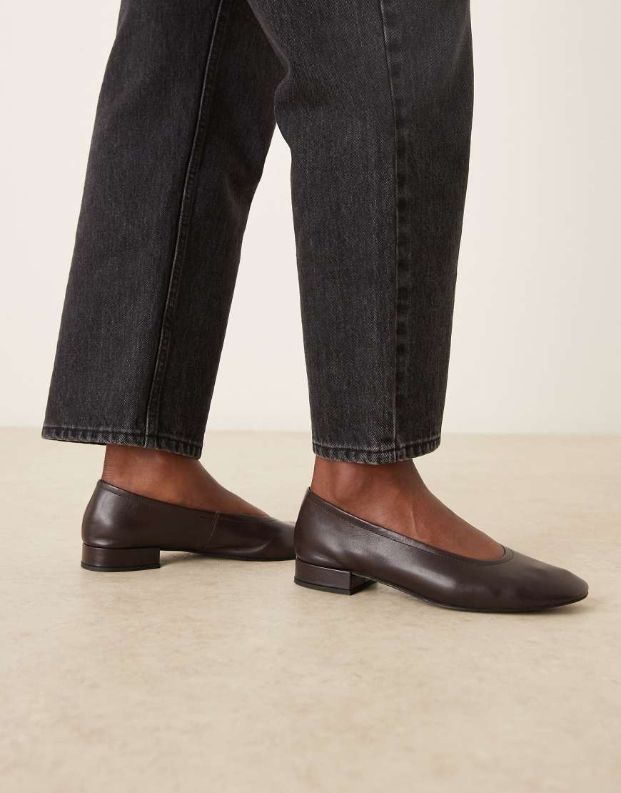 Mango - Ballerinas aus 100% Leder in Schokobraun mit Absatz-Brown von Mango